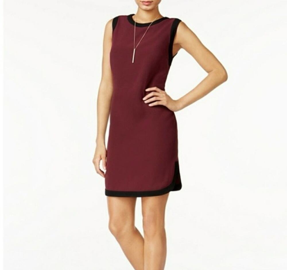 Bar III Dress Women's SZ Large Burgundy Black Sleeveless Sheath Vintage Wine NWT